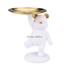 Dancing Bear Statue with Golden Tray