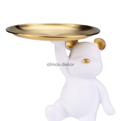Dancing Bear Statue with Golden Tray