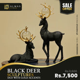 Black Deer Sculptures Duo with Gold Accents