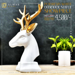 White Deer Head Sculpture with Gold Accents