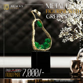 Gold Pear Sculpture with Green Gemstones