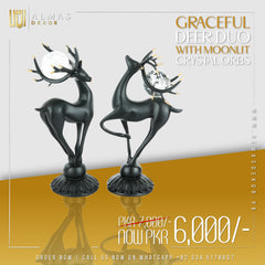 Black Deer Sculpture with Crystal Ball