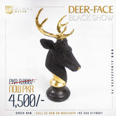 Black Deer Head Statue with Gold Accents