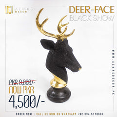 Black Deer Head Statue with Gold Accents