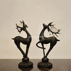 Black Deer Sculpture with Crystal Ball
