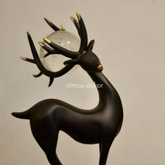 Black Deer Sculpture with Crystal Ball