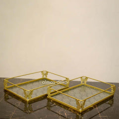 Gold Metal Tray with Butterfly Accents