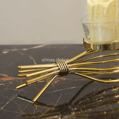 Gold Metal Candle Holder with Twisted Design