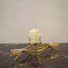 Gold Metal Candle Holder with Twisted Design