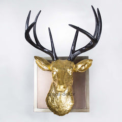 Regal Golden Deer Head Wall Sculpture with luxurious gold finish