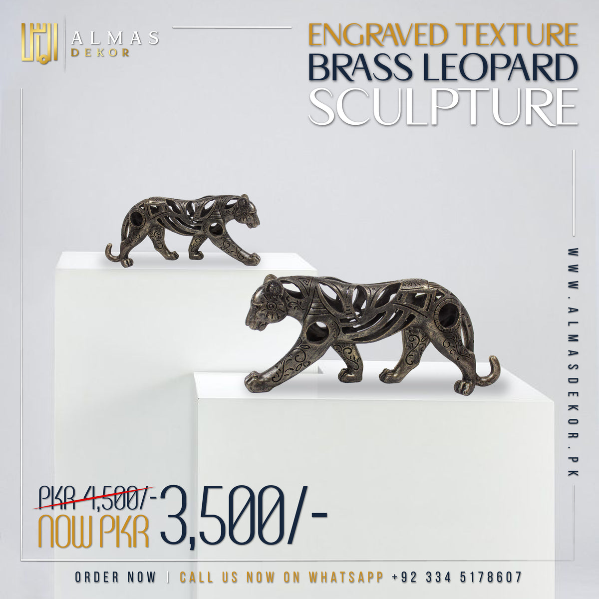 Engraved Texture Brass Leopard Sculpture