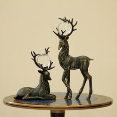 Black Deer Sculptures Duo with Gold Accents