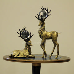 Black Deer Sculptures Duo with Gold Accents