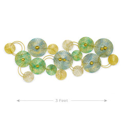 Circular Metal Wall Art with Gold and Green Accents