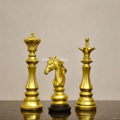 3pc golden Chess Statue Ornaments King, Queen, and Knight