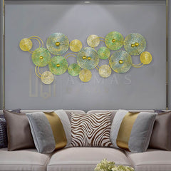 Circular Metal Wall Art with Gold and Green Accents