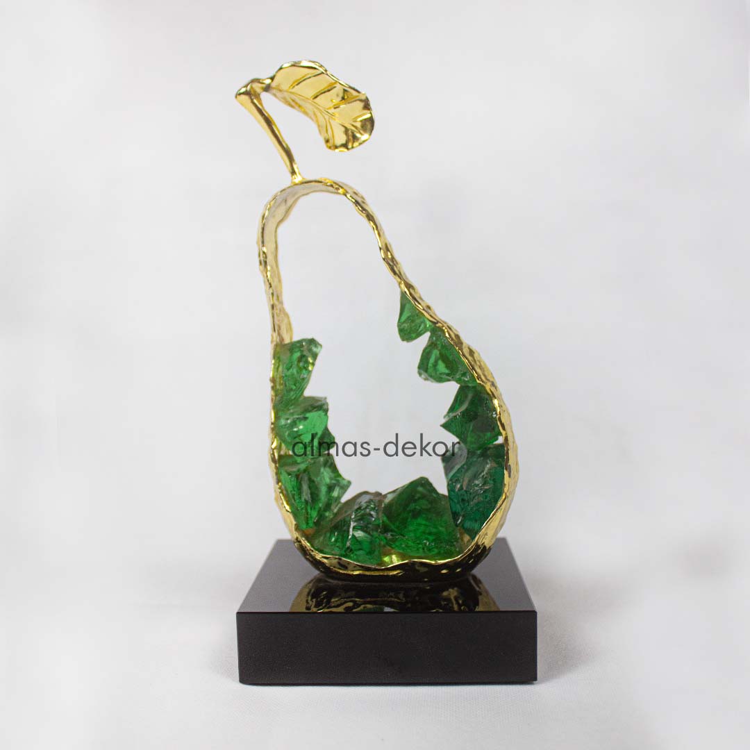 Metal Pear Figurine with Green Stone