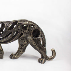 Engraved Texture Brass Leopard Sculpture